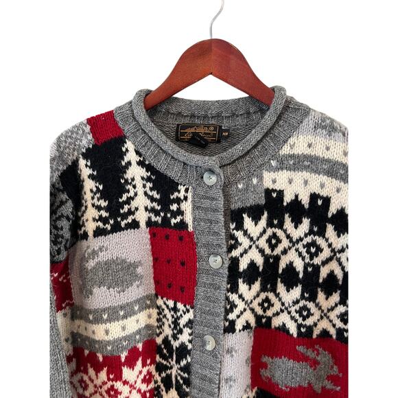 Vintage Eddie Bauer Ski Bunny Wool Patchwork Rollneck Cardigan Sweater M - Picture 3 of 6